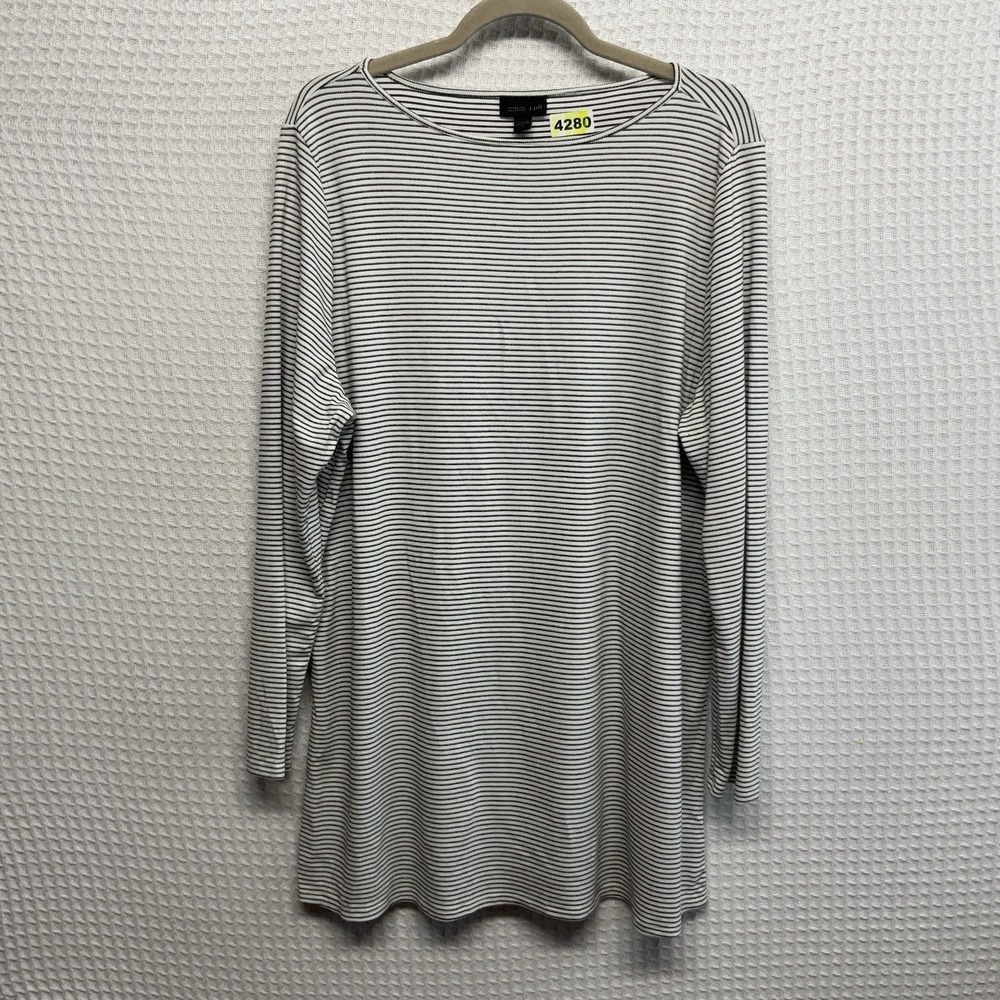 J Jill Wearever Collection Shirt Womens XL Black Stripe Long Sleeve Tunic Top